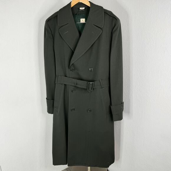 Vintage Military Wool Overcoat Gaberdine Belted Trench Removeable Liner 36L - Picture 3 of 16